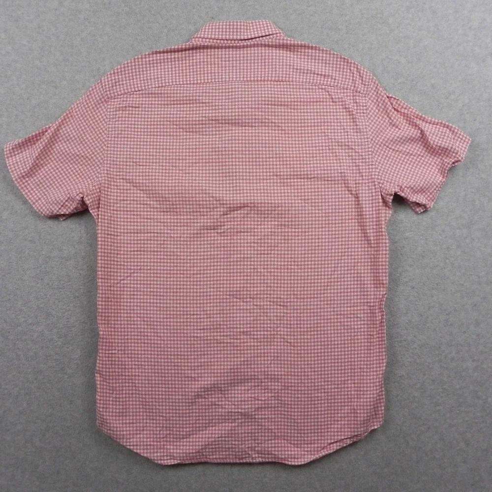Banana‎ Republic Shirt Mens Small Standard Fit Button Pink Gingham Short Sleeve
